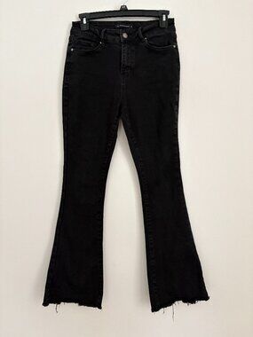 Flying Banana High Waisted Black Bell Bottom Flared Jeans Raw Edge Frayed Hem 4S